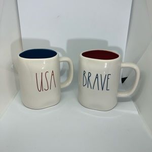 🆕Rae Dunn USA & Brave Colorful Coffee Tea Mug Set